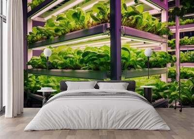 Revolutionizing Agriculture with Hydroponic Vertical Farming. Generative AI Wall mural