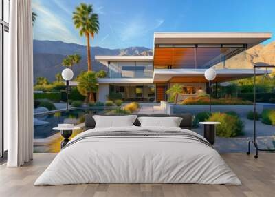 The Allure of Mid-Century Modern Residences Accentuated by the Serene Presence of Palm Trees Wall mural