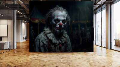 Portrait of a creepy scary clown with disturbing expression Wall mural