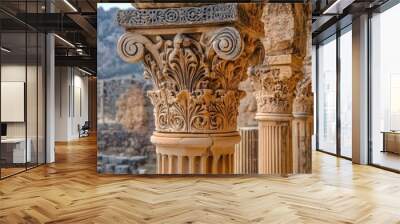 Corinthian order column capital showing intricate floral relief carving Wall mural