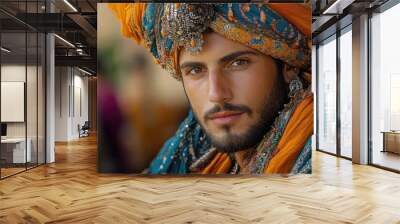 Handsome indian maharaja wearing colorful turban and traditional clothes Wall mural