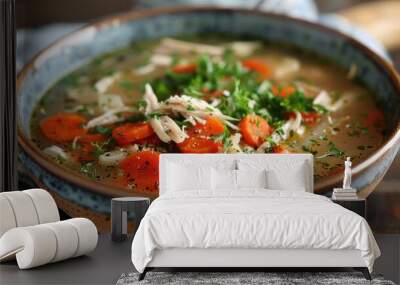 Homemade chicken soup in a bowl Wall mural