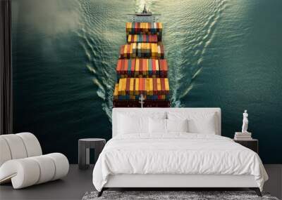 Large container ship sailing across the ocean Wall mural