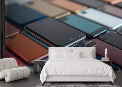 Many smartphones lying on top of each other with blank screens Wall mural