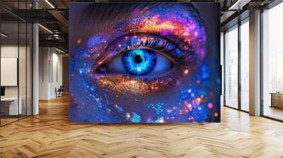 Uv paintin of universe on face with symbol Halloween or Dia De Mertos holiday Wall mural