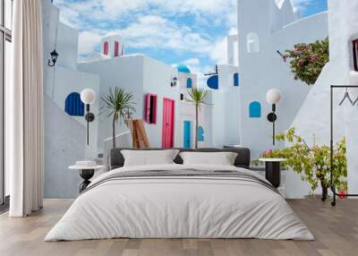 Travel mediterranean aegean of traditional cycladic Santorini white houses Wall mural