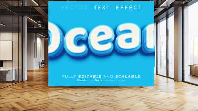 Editable text effect, Ocean blue with 3D style lettering Wall mural