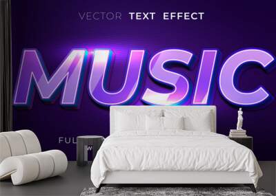 Editable text effect Music on neon style illustrations Wall mural