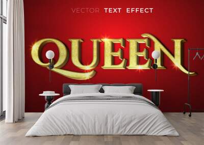 Editable text effect Queen 3d style illustrations with gold glitter on the letter Wall mural