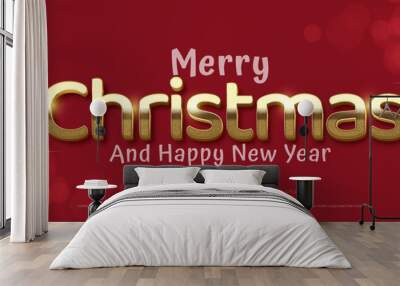 Editable text merry christmas and happy new year with 3d gold style concept Wall mural