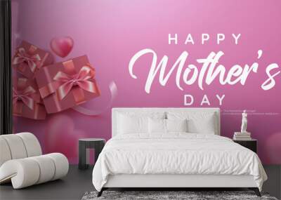 Realistic Mother's day background with hearts balloons and gifts Wall mural