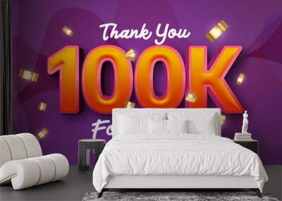 Vector text effect 100k social media followers and subscribers thank you post design Wall mural