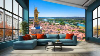 Avignon Bridge with Popes Palace and Rhone River, Pont Saint-Benezet, Provence, France. Wall mural