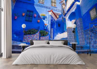 Chefchaouen, a city with blue painted houses and narrow, beautiful, blue streets, Morocco, Africa Wall mural