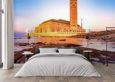 The Hassan II Mosque is a mosque in Casablanca, Morocco. It is the largest mosque in Morocco with the tallest minaret in the world. Wall mural