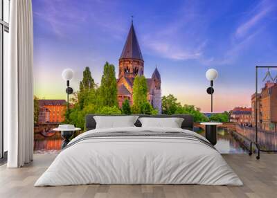 View of Metz with Temple Neuf at the Moselle River, Lorraine, France Wall mural