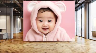 Studio portrait of cute little baby infant smiling on different colours background Wall mural