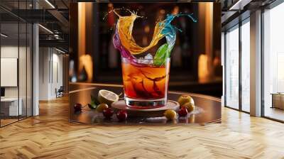 cocktail in glass with splashes Wall mural