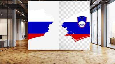 Artistic Slovenia flag with isolated brush painted textured with transparent and solid background Wall mural