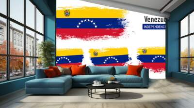 Textured collection national flag of Venezuela on painted brush stroke effect with white background Wall mural