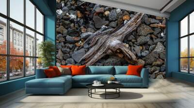 Piece of wood on pebbles Wall mural