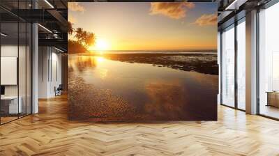 beautiful tropical beach at sunset or sunrise low tide Wall mural