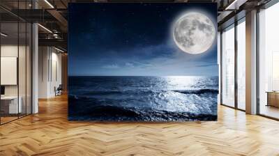 full moon over the ocean at night Wall mural