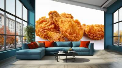 golden brown fried chicken on white background Wall mural