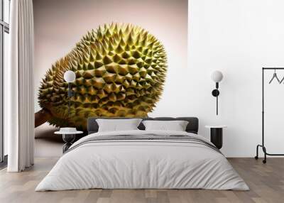 photo of a durian fruit the durian is a tropical fruit that is large and has a spiky hard outer shell the flesh of the durian is white and creamy and has a strong pungent odor Wall mural