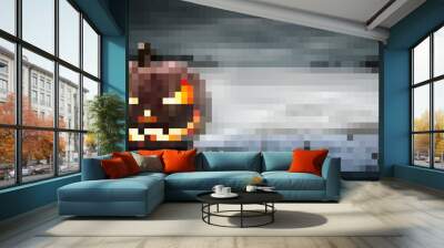 pixel art scary pumpkin dark background Wall mural