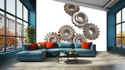 Old metal cogs isolated on white Wall mural