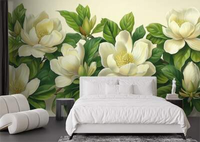 Magnificent Flowering Trees with White Blossoms, Digital Artwork Wall mural