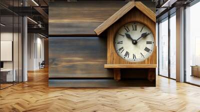 Wooden Clock with Roman Numerals, Cute Outdoor Decoration Wall mural