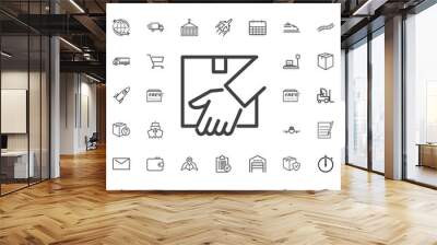 Vector hand and parcel line icon logistics transportation parcel shipping delivery icons set Flat isolated on the white background. Vector illustration.Trendy style for graphic design logo Wall mural