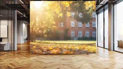 Beautiful college campus on a sunny autumn day, defocused background Wall mural