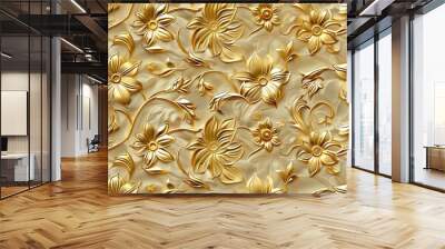 Gold metallic texture with an embossed floral design, seamless pattern Wall mural