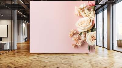 romantic flower arrangement against a pastel pink background Wall mural