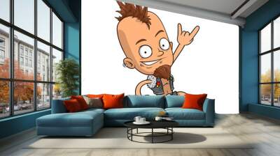 Cartoon funny smiling punk boy character with mohawk and piercing. Layered EPS ready for animations. Isolated on white background. Vector icon. Wall mural