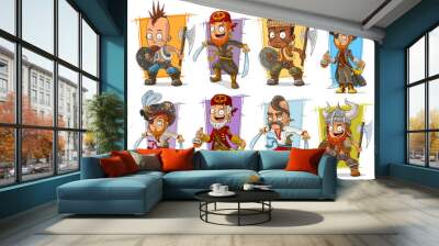 Cartoon warrior with sword and axe character set Wall mural