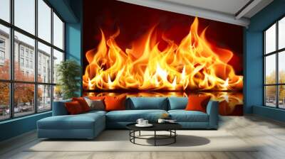 realistic many burning big fire flames with shiny bright elements. power, fuel and energy symbol. la Wall mural