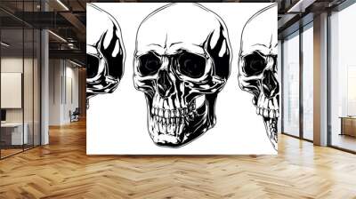 Scary graphic human skull with black eyes set Wall mural