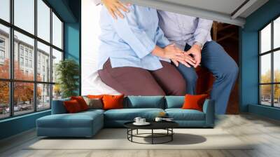 Senior man giving hand to depressed woman,Suicide prevention,Positive attitude and open mind,Mental health care concept Wall mural