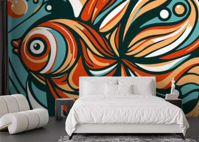 illustration of a goldfish Wall mural