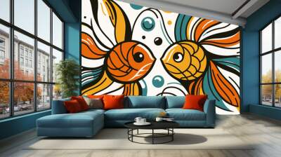 illustration of a goldfish Wall mural