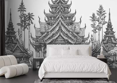 line art of a temple Wall mural