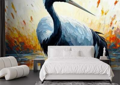 oil painting of a crane Wall mural