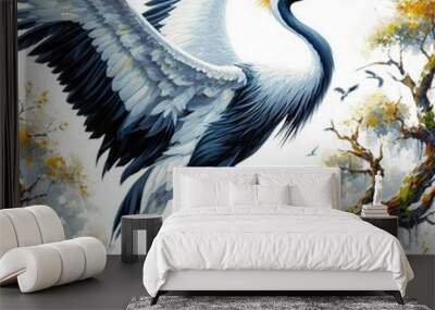 oil painting of a crane Wall mural