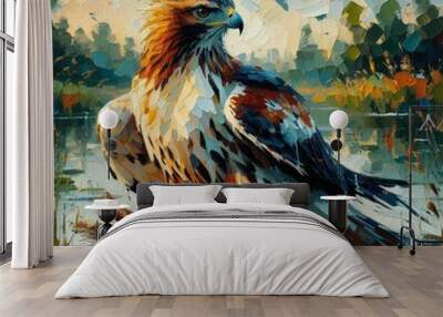 oil painting of a hawk Wall mural