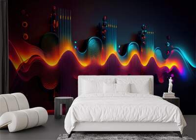 abstract colorful digitalized waves as ekg heartbeat waves or sound waves, made with generative ai Wall mural