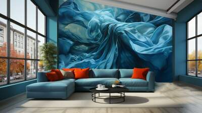 abstract Floating blue fabric , generative ai Wall mural